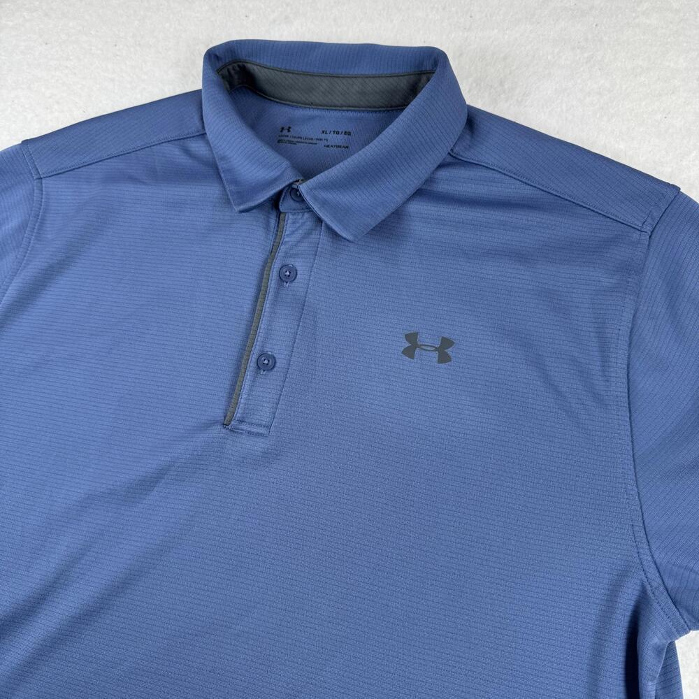 Under Armour Polo Shirt Mens Size XL Blue Solid Golf HeatGear Loose Performance